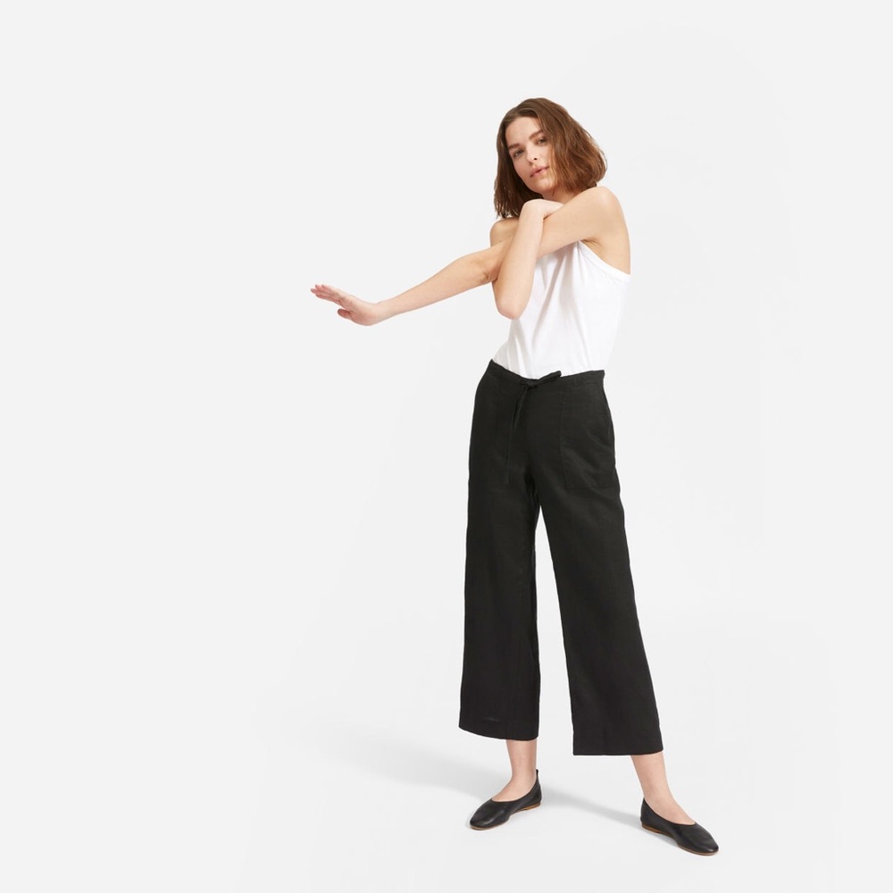 Everlane linen drawstring pant in black